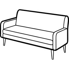 Thin-Legged Modern Sofa Outline Vector 