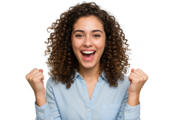 Excited young woman celebrating success isolated on transparent background