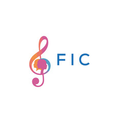 Fototapeta premium FIC “Creative music logo with human silhouettes and treble clef in gradient colors, FIC Later Logo, modern artistic design isolated on white background” 