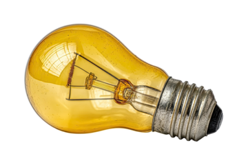 Close-up of a vintage-style incandescent lightbulb, amber glow, filament visible