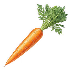 Fresh orange carrot with green leaves isolated on black background