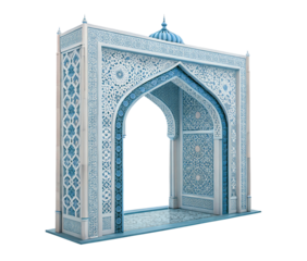 Blue Islamic Arch PNG – Elegant Pointed Arch with Traditional Arabesque Patterns, Transparent Background