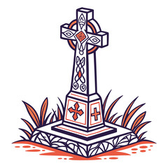 tombstone cross silhouette vector illustration
