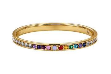 Gold band ring with colorful gemstones