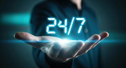 24 7 service support displayed on open hand