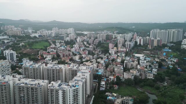 Pune IT park, Aerial view of Mumbai Pune City, Maharashtra, India. Drone shot of Mumbai skyline, beautiful cloudy weather , aerial view of manhattan new york