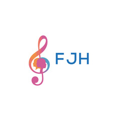 Obraz premium FJH “Creative music logo with human silhouettes and treble clef in gradient colors, FJH Later Logo, modern artistic design isolated on white background” 