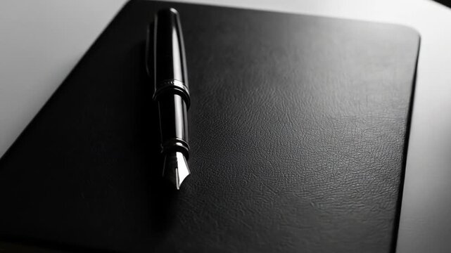 Elegant Fountain Pen on a Black Notebook