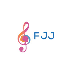 Fototapeta premium FJJ “Creative music logo with human silhouettes and treble clef in gradient colors, FJJ Later Logo, modern artistic design isolated on white background” 