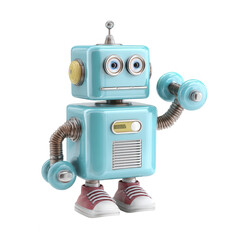 Fototapeta premium Light-blue retro robot lifting dumbbells