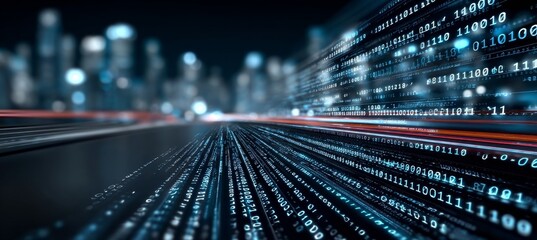 Global Cyber Connection with Binary Code Stream Highway Over Metropolis and Network Data Traffic