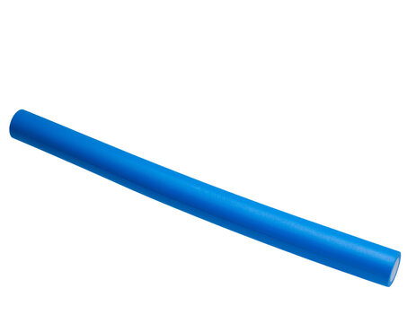 Curved Blue Foam Pool Noodle Suspended in Air, Side Angle View, isolated on transparent background PNG