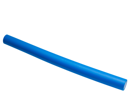 Curved Blue Foam Pool Noodle Suspended in Air, Side Angle View, isolated on transparent background PNG