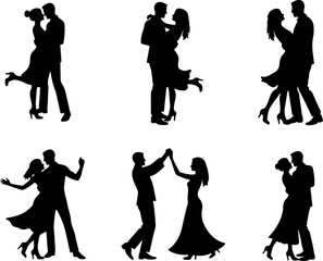 Obraz premium Elegant Dancing Couples Silhouette Set – Romantic Dance Poses Clipart