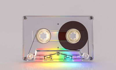 Transparent audio cassette with rainbow 3d