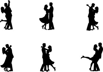 Elegant Dancing Couples Silhouette Set – Romantic Dance Poses Clipart