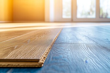 Handyman installing wooden flooring, focusing on the skill and care required for home renovation projects and creating a warm, functional living space, Generative AI