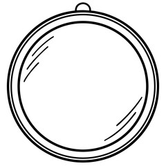 Round mirror with wooden frame line art vector 