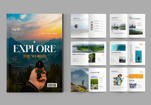 Travel Magazine Template with Scenic Layout and Editorial Design