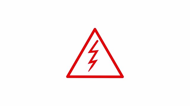 High voltage warning symbol triangle animated icon on transparent background, voltage hazard animation with alpha channel in 4k.