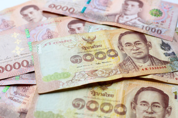Stack of one thousand Thai baht banknotes
