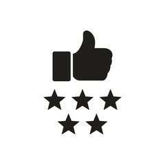 Five stars thumb up black isolated vector icon