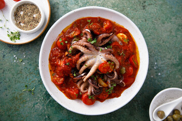Octopus with tomato sauce and capers