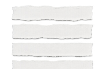 Obraz premium Four horizontal blank torn white paper pieces with ripped edges on transparent background, creating a space for text or design