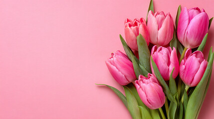 pink tulips on a green background
