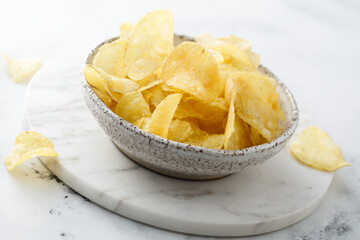 Homemade potato chips in a bowl