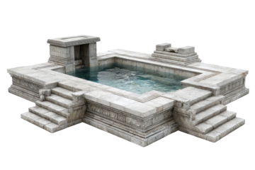 Rectangular stone pool with ornate features