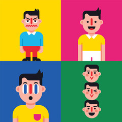 Vibrant flat design characters showcasing diverse emotions for playful and engaging presentations
