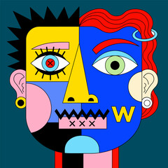 Bold colorful abstract face illustration with creative geometric shapes for modern graphic design projects