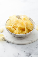 Homemade potato chips in a bowl