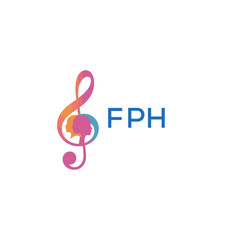 Naklejka premium FPH “Colorful music logo with human faces and treble clef design” FPH Later Logo, “Abstract music school logo with people and melody icon” 