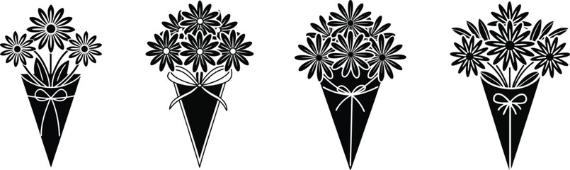 Floral bouquets in paper cones flowers daisies