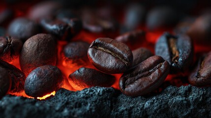 Obraz premium Coffee beans roasting on hot coals