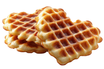Heart-shaped waffles stacked, light golden brown, dusted with sugar