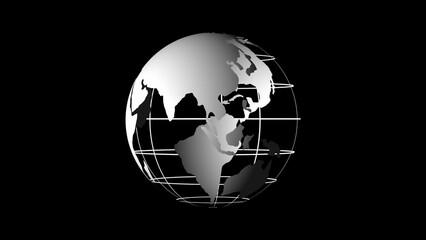 Globe Illustration in Grayscale with Grid Lines on Black Background