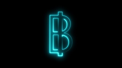 Glowing Cyan Thai Baht Currency Symbol on Black Background