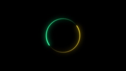Glowing Neon Circle Segmented Green and Yellow on Black Background