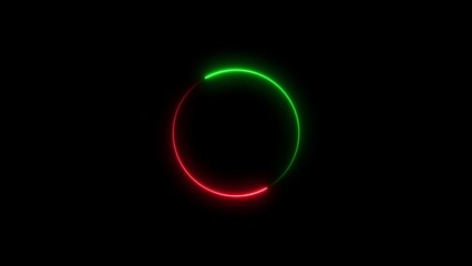 Glowing Neon Circle Segmented Red and Green on Black