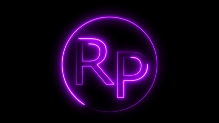 Glowing Neon Purple Indonesian Rupiah Currency Symbol on Black Background