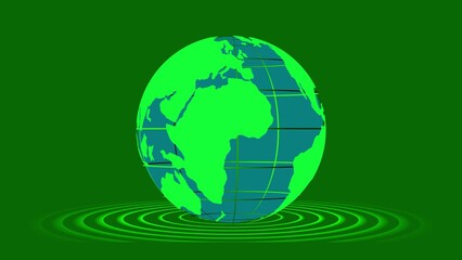 Green Globe Earth Illustration with Concentric Circles on Green Background