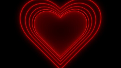 Red neon heart shape with multiple outlines on black background