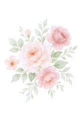 Delicate Watercolor Floral Arrangement Featuring Soft Pink Roses and Greenery, Evoking Romance and Elegance