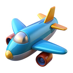 Naklejka premium Cute cartoon blue airplane with orange accents on a black background