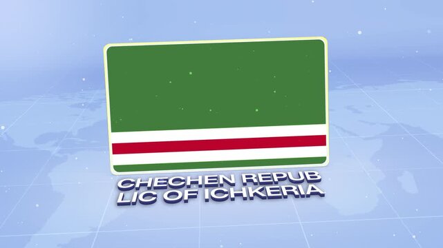Chechen Republic of Ichkeria National Flag Animated 3D Render with Futuristic Blue Background