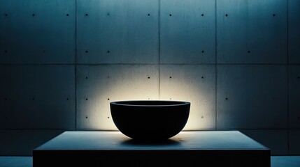 Dark bowl on a light table in a modern concrete room