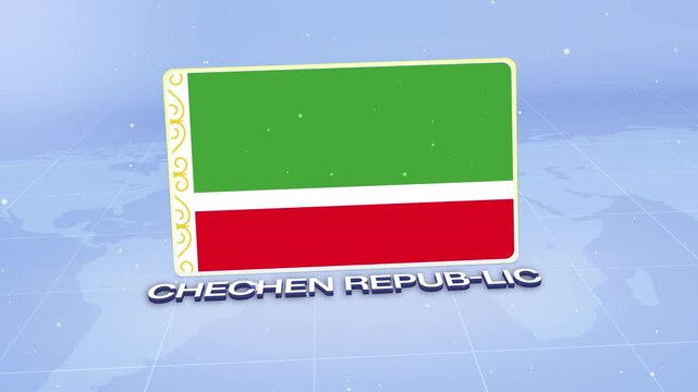 Chechen Republic National Flag Animated 3D Render with Futuristic Blue Background